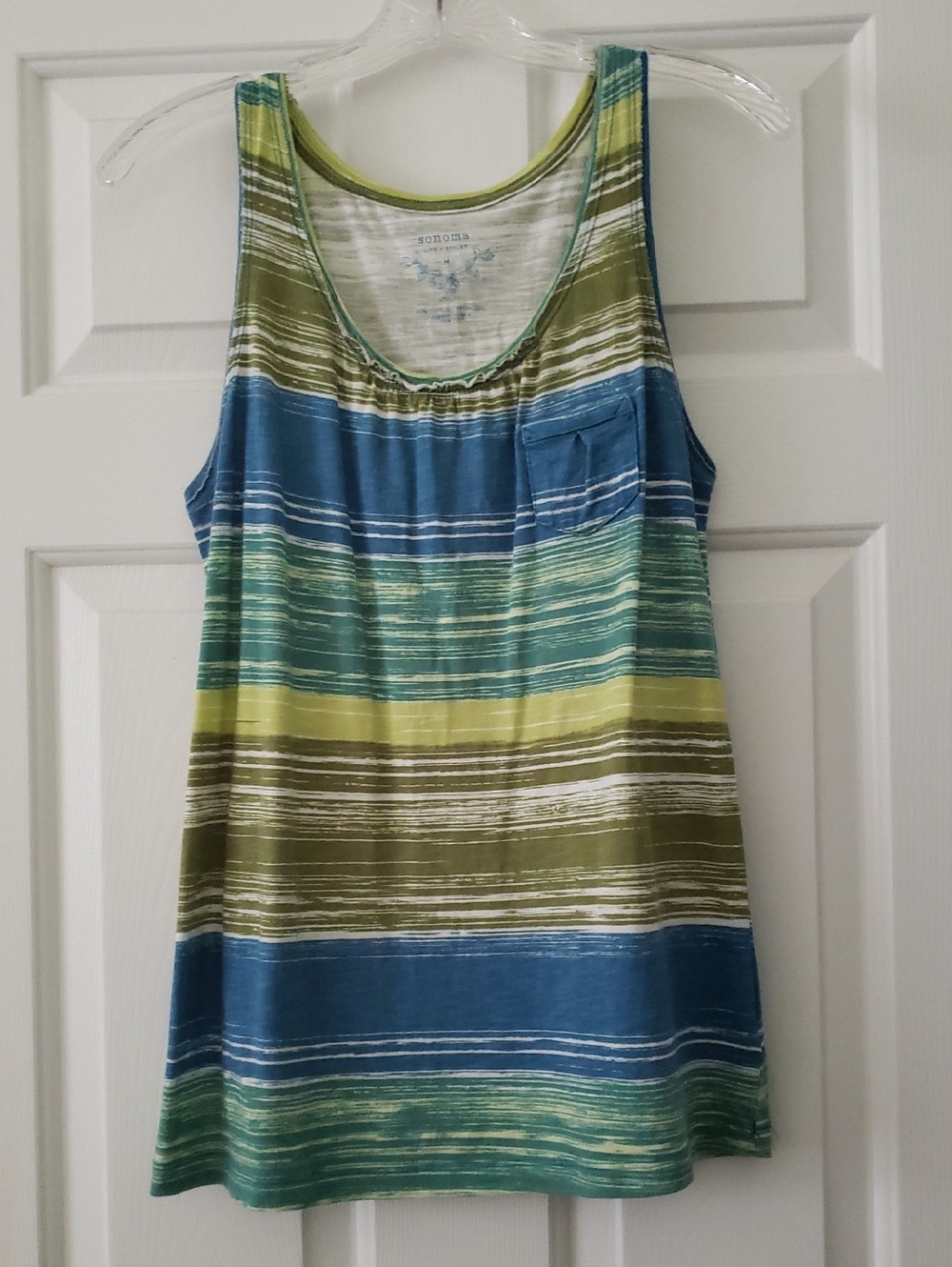 Sonoma Striped Scoop Tank Top in Blue, Green & Olive